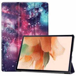 For Samsung Galaxy Tab S7 Lite T730 / T735 / Tab S7 FE T736 Custer Painted PU Leather Case with Sleep / Wake-up Function & 3-Fold Holder(Galaxy Nebula)