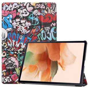 For Samsung Galaxy Tab S7 Lite T730 / T735 / Tab S7 FE T736 Custer Painted PU Leather Case with Sleep / Wake-up Function & 3-Fold Holder(Graffiti)