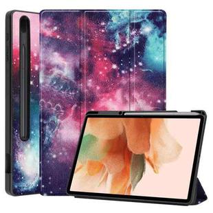 For Samsung Galaxy Tab S7 Lite T730 / T735 / Tab S7 FE T736 Custer Painted TPU Smart Tablet Leather Case with Sleep / Wake-up Function & 3-Fold Holder & Pen Slot(Galaxy Nebula)