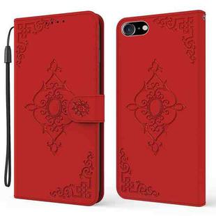 Embossed Fortune Flower Pattern Horizontal Flip Leather Case with Holder & Card Slot & Wallet & Lanyard For iPhone 8 Plus & 7 Plus(Red)