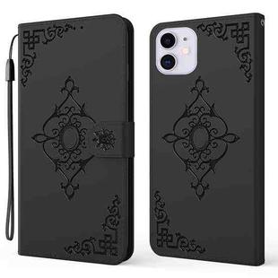 Embossed Fortune Flower Pattern Horizontal Flip Leather Case with Holder & Card Slot & Wallet & Lanyard For iPhone 11(Black)