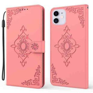 Embossed Fortune Flower Pattern Horizontal Flip Leather Case with Holder & Card Slot & Wallet & Lanyard For iPhone 11(Pink)