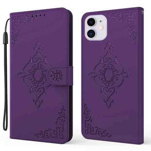 Embossed Fortune Flower Pattern Horizontal Flip Leather Case with Holder & Card Slot & Wallet & Lanyard For iPhone 11(Purple)