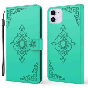 Embossed Fortune Flower Pattern Horizontal Flip Leather Case with Holder & Card Slot & Wallet & Lanyard For iPhone 11(Green)