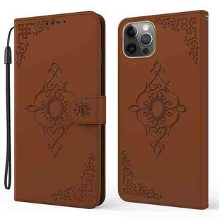 Embossed Fortune Flower Pattern Horizontal Flip Leather Case with Holder & Card Slot & Wallet & Lanyard For iPhone 12 Pro Max(Brown)