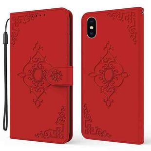 Embossed Fortune Flower Pattern Horizontal Flip Leather Case with Holder & Card Slot & Wallet & Lanyard For iPhone X / XS(Red)