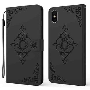 Embossed Fortune Flower Pattern Horizontal Flip Leather Case with Holder & Card Slot & Wallet & Lanyard For iPhone X / XS(Black)