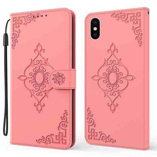 Embossed Fortune Flower Pattern Horizontal Flip Leather Case with Holder & Card Slot & Wallet & Lanyard For iPhone X / XS(Pink)