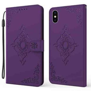 Embossed Fortune Flower Pattern Horizontal Flip Leather Case with Holder & Card Slot & Wallet & Lanyard For iPhone XS Max(Purple)