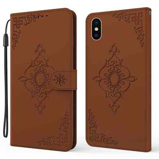 Embossed Fortune Flower Pattern Horizontal Flip Leather Case with Holder & Card Slot & Wallet & Lanyard For iPhone XS Max(Brown)