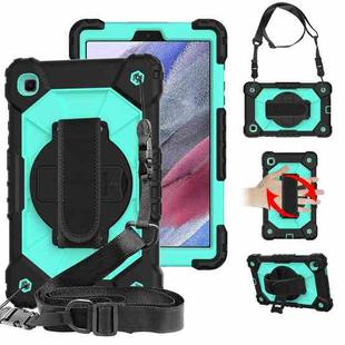 For Samsung Galaxy Tab A7 Lite T220 / T225 Contrast Color Robot Shockproof Silicon + PC Protective Case with Holder & Shoulder Strap(Black Mint)