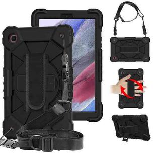For Samsung Galaxy Tab A7 Lite T220 / T225 Contrast Color Robot Shockproof Silicon + PC Protective Case with Holder & Shoulder Strap(Black)