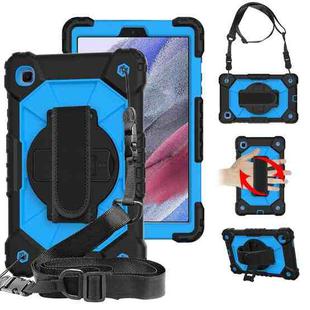 For Samsung Galaxy Tab A7 Lite T220 / T225 Contrast Color Robot Shockproof Silicon + PC Protective Case with Holder & Shoulder Strap(Black Blue)