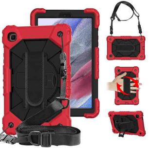 For Samsung Galaxy Tab A7 Lite T220 / T225 Contrast Color Robot Shockproof Silicon + PC Protective Case with Holder & Shoulder Strap(Red Black)