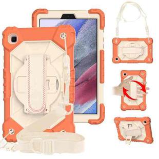 For Samsung Galaxy Tab A7 Lite T220 / T225 Contrast Color Robot Shockproof Silicon + PC Protective Case with Holder & Shoulder Strap(Coral Orange Beige)