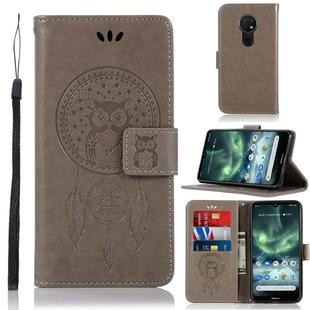 For Nokia 7.2 Wind Chime Owl Embossing Pattern Horizontal Flip Leather Case with Holder & Card Slots & Wallet(Grey)