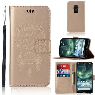 For Nokia 7.2 Wind Chime Owl Embossing Pattern Horizontal Flip Leather Case with Holder & Card Slots & Wallet(Gold)