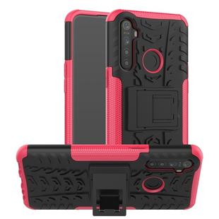For OPPO Realme 5 Tire Texture TPU + PC Shockproof Case with Holder(Pink)