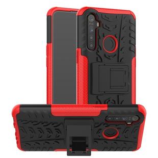 For OPPO Realme 5 Tire Texture TPU + PC Shockproof Case with Holder(Red)