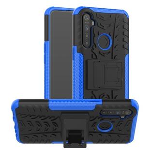 For OPPO Realme 5 Tire Texture TPU + PC Shockproof Case with Holder(Blue)