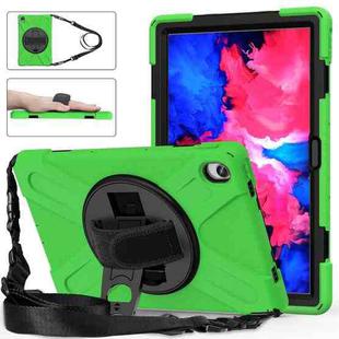 For Lenovo XiaoXin Pad 11 / Pad 11 Plus 2021 / Pad 2022 TB-J606F/J607F/J616F Shockproof Colorful Silicone + PC Protective Case with Holder & Hand Strap & Shoulder Strap(Green)