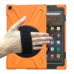 For Amazon Kindle Fire HD10 2019 / 2018 / 2017 Shockproof Colorful Silicone + PC Protective Case with Holder & Hand Strap & Shoulder Strap(Orange)
