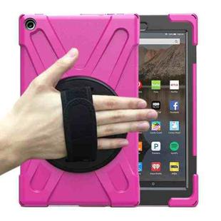 For Amazon Kindle Fire HD10 2019 / 2018 / 2017 Shockproof Colorful Silicone + PC Protective Case with Holder & Hand Strap & Shoulder Strap(Rose Red)