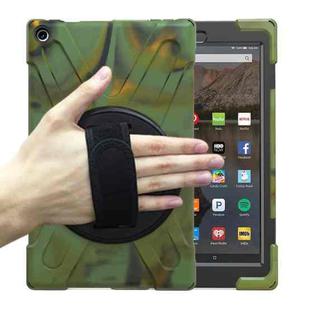 For Amazon Kindle Fire HD10 2019 / 2018 / 2017 Shockproof Colorful Silicone + PC Protective Case with Holder & Hand Strap & Shoulder Strap(Camouflage)