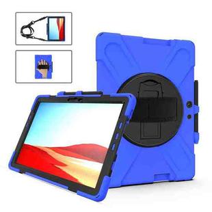 For Microsoft Surface Pro X / Pro X 2021 Shockproof Colorful Silicone + PC Protective Case with Holder & Hand Strap & Shoulder Strap & Pen Slot(Blue)