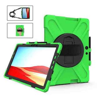 For Microsoft Surface Pro X / Pro X 2021 Shockproof Colorful Silicone + PC Protective Case with Holder & Hand Strap & Shoulder Strap & Pen Slot(Green)