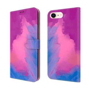 For iPhone SE 2022 / SE 2020 / 8 / 7 Watercolor Pattern Horizontal Flip Leather Case with Holder & Card Slot & Wallet(Purple Red)