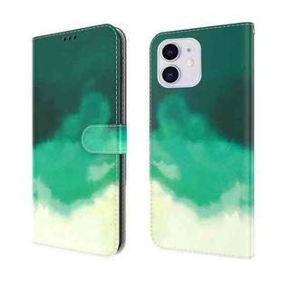 For iPhone 12 / 12 Pro Watercolor Pattern Horizontal Flip Leather Case with Holder & Card Slot & Wallet(Cyan Green)
