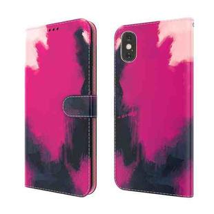 For iPhone X / XS Watercolor Pattern Horizontal Flip Leather Case with Holder & Card Slot & Wallet(Berry Color)