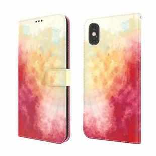 For iPhone X / XS Watercolor Pattern Horizontal Flip Leather Case with Holder & Card Slot & Wallet(Spring Cherry)
