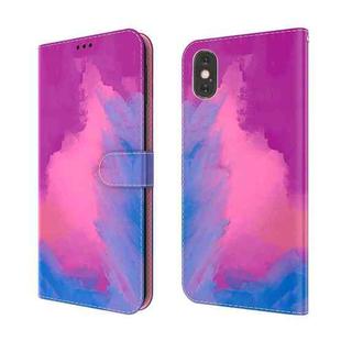 For iPhone X / XS Watercolor Pattern Horizontal Flip Leather Case with Holder & Card Slot & Wallet(Purple Red)