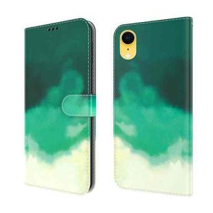 For iPhone XR Watercolor Pattern Horizontal Flip Leather Case with Holder & Card Slot & Wallet(Cyan Green)