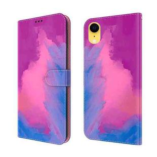 For iPhone XR Watercolor Pattern Horizontal Flip Leather Case with Holder & Card Slot & Wallet(Purple Red)