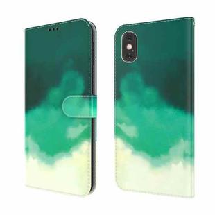 For iPhone XS Max Watercolor Pattern Horizontal Flip Leather Case with Holder & Card Slot & Wallet(Cyan Green)