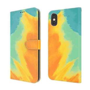 For iPhone XS Max Watercolor Pattern Horizontal Flip Leather Case with Holder & Card Slot & Wallet(Autumn Leaf Color)