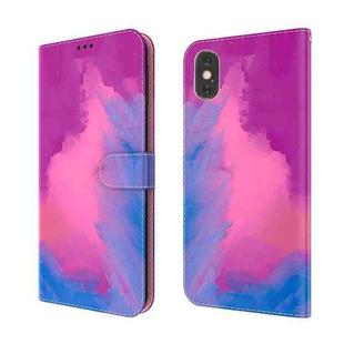 For iPhone XS Max Watercolor Pattern Horizontal Flip Leather Case with Holder & Card Slot & Wallet(Purple Red)