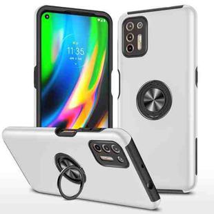 For Motorola Moto G9 Plus PC + TPU Shockproof Magnetic Protective Case with Invisible Ring Holder(Silver)