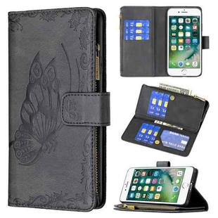 For iPhone 8 / 7 Flying Butterfly Embossing Pattern Zipper Horizontal Flip Leather Case with Holder & Card Slots & Wallet(Black)