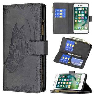 For iPhone 8 Plus / 7 Plus Flying Butterfly Embossing Pattern Zipper Horizontal Flip Leather Case with Holder & Card Slots & Wallet(Black)