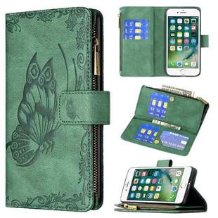 For iPhone 8 Plus / 7 Plus Flying Butterfly Embossing Pattern Zipper Horizontal Flip Leather Case with Holder & Card Slots & Wallet(Green)
