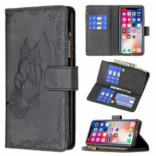 For iPhone X / XS Flying Butterfly Embossing Pattern Zipper Horizontal Flip Leather Case with Holder & Card Slots & Wallet(Black)