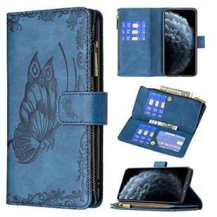 For iPhone XR Flying Butterfly Embossing Pattern Zipper Horizontal Flip Leather Case with Holder & Card Slots & Wallet(Blue)