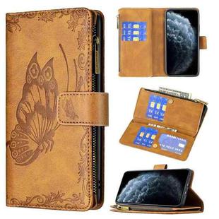 For iPhone 11 Pro Flying Butterfly Embossing Pattern Zipper Horizontal Flip Leather Case with Holder & Card Slots & Wallet(Brown)