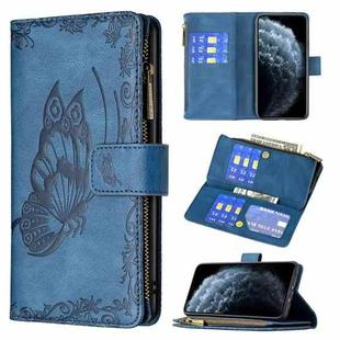 For iPhone 11 Pro Flying Butterfly Embossing Pattern Zipper Horizontal Flip Leather Case with Holder & Card Slots & Wallet(Blue)