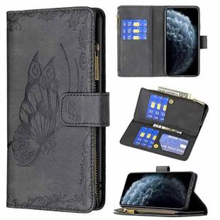 For iPhone 11 Pro Flying Butterfly Embossing Pattern Zipper Horizontal Flip Leather Case with Holder & Card Slots & Wallet(Black)