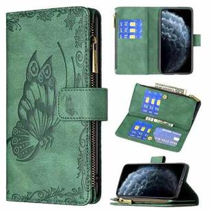 For iPhone 11 Pro Flying Butterfly Embossing Pattern Zipper Horizontal Flip Leather Case with Holder & Card Slots & Wallet(Green)